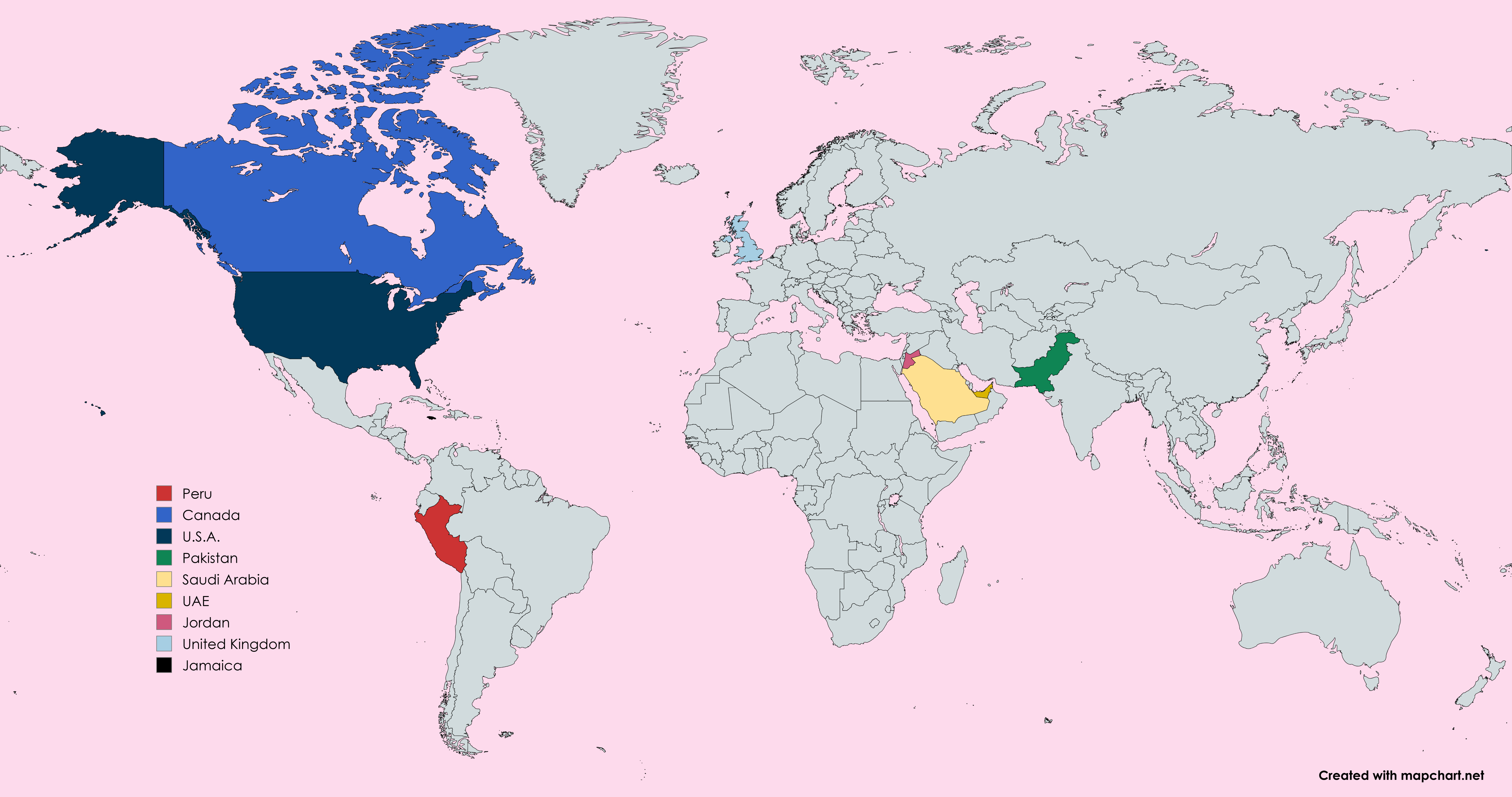 World map of visited countries